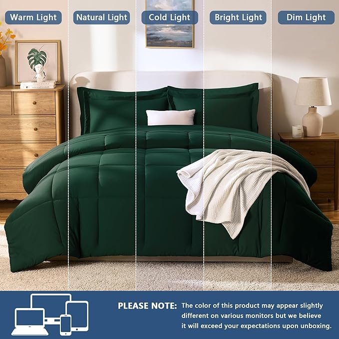 CozyLux King Size Comforter Set Emerald Green - 7 Pieces Bed in a Bag King, Okeo-Tex Certifited Bedding Set, All Season Soft Bed Set with Down Alternative Comforter, Sheets, Pillowcases & Pillow Shams