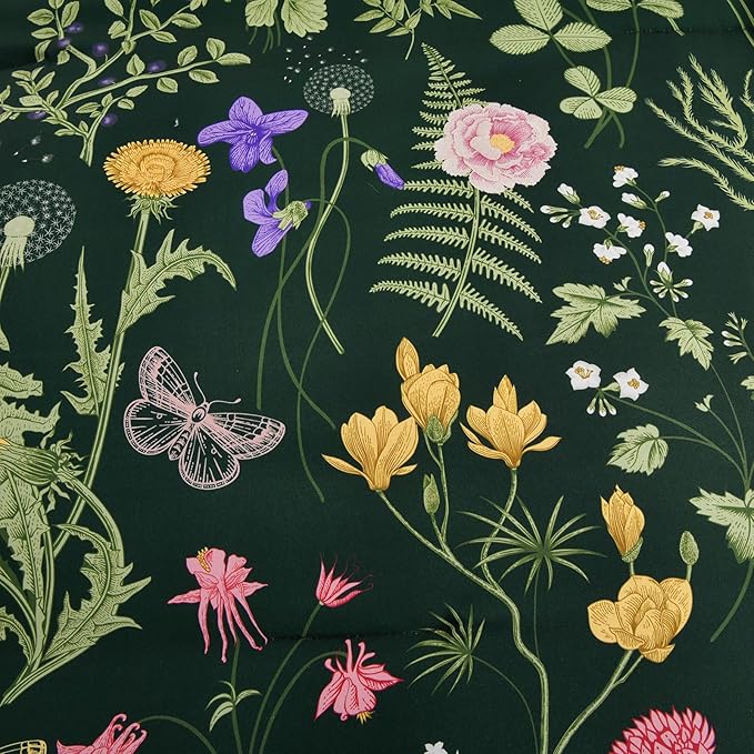 Yiran King Size Comforter Set 7 Piece, Dark Green Floral Bedding Set, Bed in a Bag King with Botanical Flowers Pattern, Soft Microfiber Complete Bedding Set with Sheets for All Season
