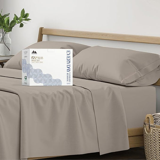 Mayfair Linen 100% Organic Cotton Sheets Full Size - 4 PC Organic Cotton Full Size Percale Weave Sheet Set, Soft, Cooling, Crisp & Breathable, 16" Deep Pocket Hotel Quality Bedding Set - Taupe