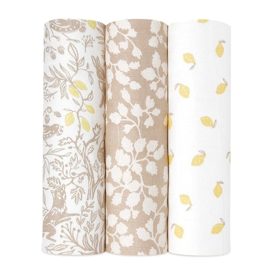 aden + anais Silky Soft Swaddle Blanket, Boutique Muslin Blankets for Girls & Boys, Baby Receiving Swaddles, Ideal Newborn & Infant Swaddling Set, Perfect Shower Gifts, 3 Pack, Natural Woodland