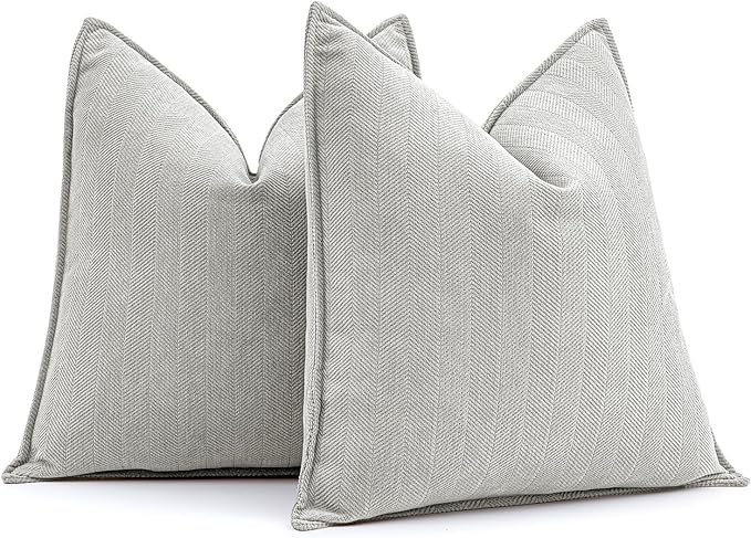 MIULEE Pack of 2 Light Grey Decorative Pillow Covers 20x20 Inch Soft Chenille Luxurious Couch Throw Pillows Farmhouse Cushion Covers with Elegant Design for Sofa Bedroom Living Room Home Decor
