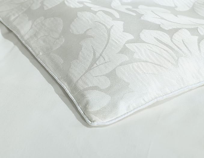 Royal Hotel Bedding Luxury 7 Piece Sara Jacquard Duvet Cover Set (Comforter Cover), Corner Ties with Duvet Cover and Button Closure, King/Cal King Size, White