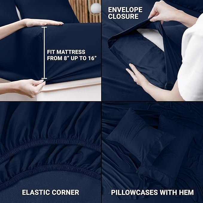 Utopia Bedding Full Size Sheet Set - Bulk Pack of 10 Bed Sheets Set - Soft Brushed Microfiber - Deep Pockets - Shrinkage & Fade Resistant - Easy Care (Navy)