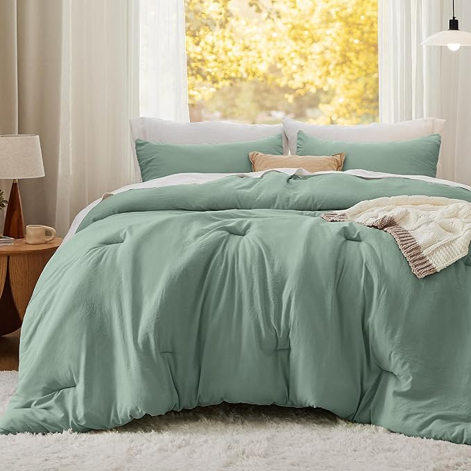 Bedsure California King Comforter Set, Sage Green Soft Prewashed Bedding for All Seasons, 3 Pieces GentleSoft™ Bed Set, 1 Lightweight Comforter (104"x96") and 2 Pillowcases (20"x36")