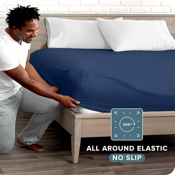 Bare Home Fitted Bottom Sheet Full Size - Premium 1800 Microfiber - Ultra-Soft Hotel Luxury - Deep Pocket - Durable and Long Lasting (Full, Dark Blue)