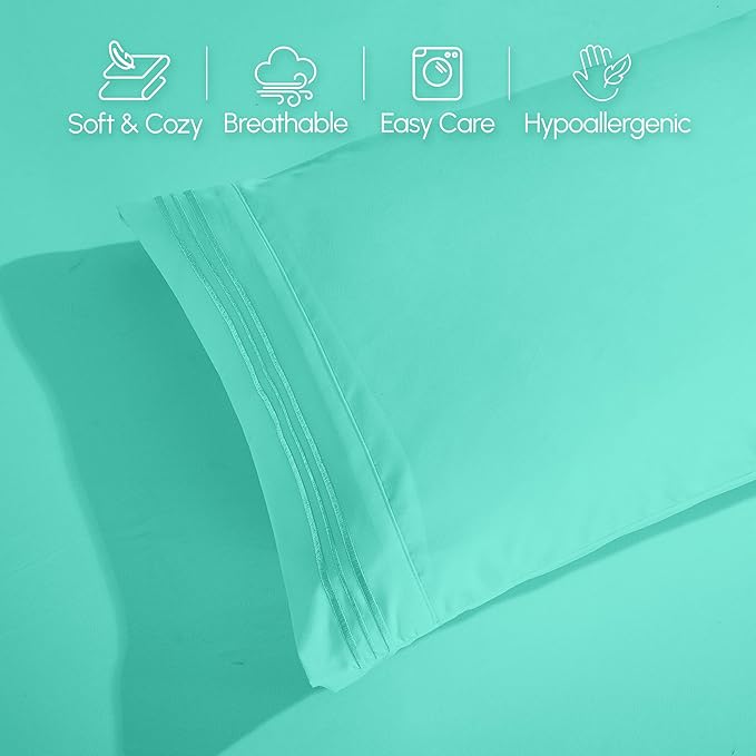 Elegant Comfort Luxurious 1500 Premium Hotel Quality Microfiber 4-Piece Sheet Set, 18-24 Inches Deep - Extra Deep Pocket Sheets - Ultra Soft 4PC Deep Pocket Sheets, California King, Paradise Teal