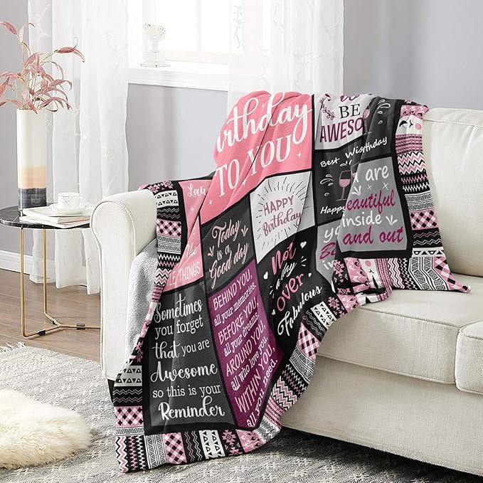 Birthday Gifts for Women Girls Throw Blanket 50"X40", Happy Birthday Decorations, Unique Bday Gift Ideas for Her Daughter Friends Mom Sister Wife Grandma