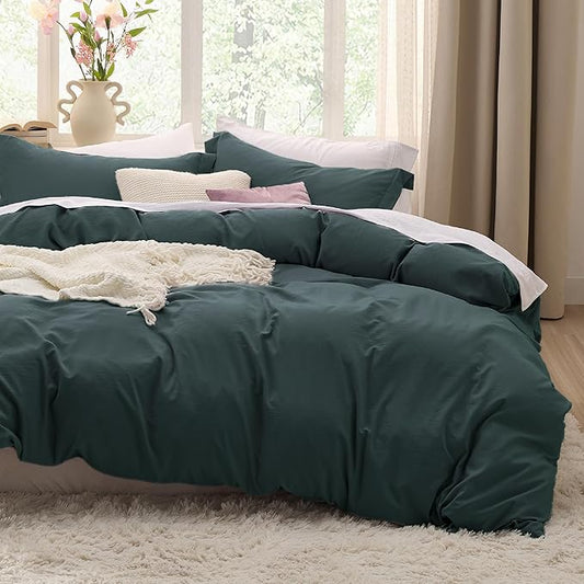 Bedsure Forest Green Duvet Cover Queen Size - 3 Pieces Prewashed Cotton-Like Extra Soft Bedding Set, Includes 1 Duvet Cover 90x90 Inches with Zipper Closure & 2 Pillow Shams, Comforter Not Included
