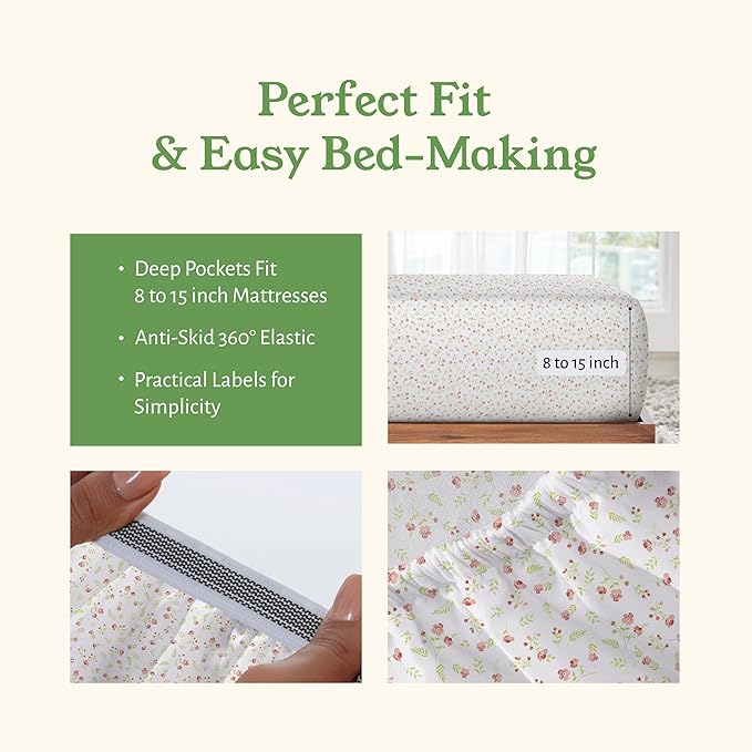 California Design Den Cal King Floral Sheet Set, 100% Organic Cotton Percale Sheets, Deep Pocket California King Sheets & Pillowcase Set - Floral