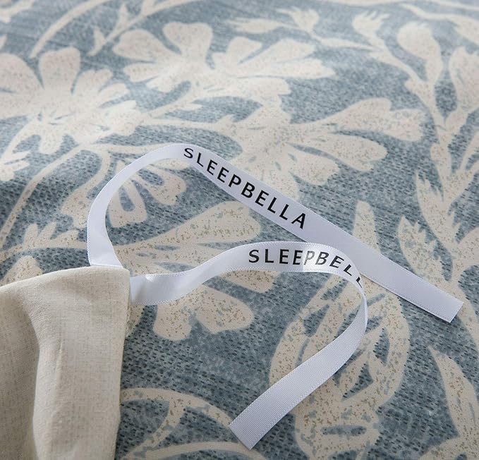 SLEEPBELLA Duvet Cover King Size, 600 Thread Count Cotton Beige & Bluish Grey Printed with Luxurious Leaves Pattern Reversible Botanical Comforter Cover Sets, Bedding Set 3Pcs (King, Beige Paisley)