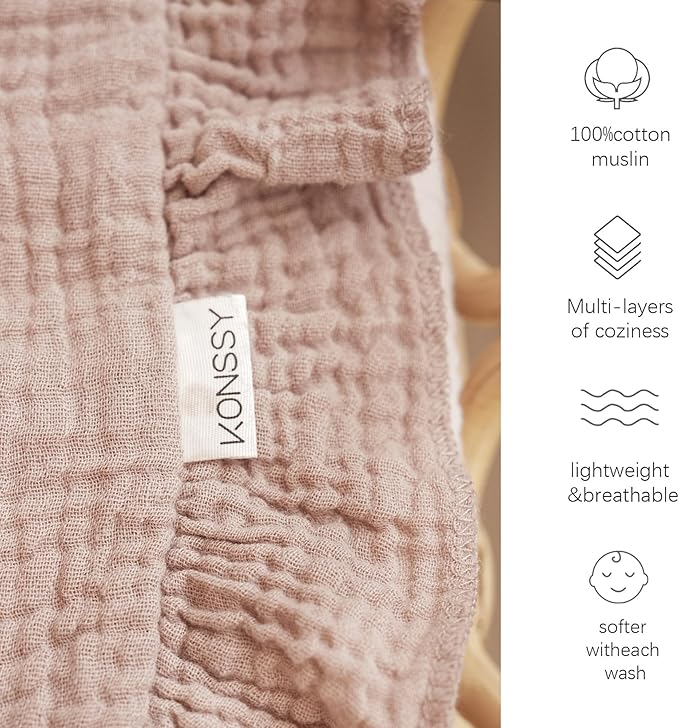Konssy Flounce Muslin Baby Blankets, Cotton Crib Blanket for Baby Infant Toddler, Super Soft and Lightweight Nursery Blankets 40"x36" (Petal Dream)