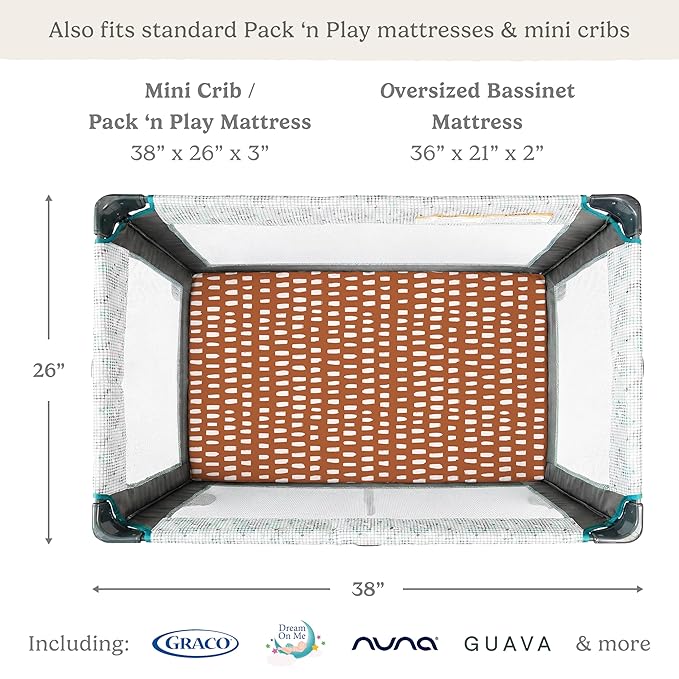 Pack and Play Sheets Fitted, Mini Crib Sheets for Graco Pack N Play Playard (38x26), Ultra Soft Organic Cotton Blend, Safe & Snug Playpen Mattress Sheet for Baby Boys & Girls, Safari Adventure, 2-Pack