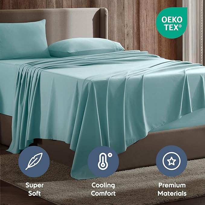 Nestl Queen Sheet Set - Luxury 1800 Ultra-Soft Microfiber Bed Sheets - Double Brushed - Deep Pockets - Easy Fit - 4 Piece Set - Bedding Sheets & Pillowcases (Queen, Light Blue)