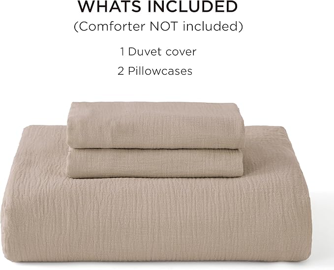 Bedsure 100% Muslin Cotton Duvet Cover King Size - Ultra-Soft, Breathable & Lightweight - Linen Like Gauze Comforter Cover Set with Button Closure and Corner Ties (Khaki, King, 104"x90")