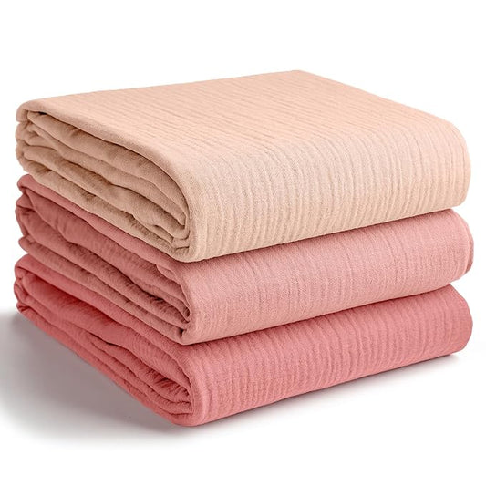 Comfy Cubs Muslin Swaddle Blankets Pack of 3, 42 x 42 Inch Soft 100% Cotton Baby Blanket Set, Large Wraps for Newborns - Self-Soothing Swaddles for Newborns - Blush, Bold Blush, Dusty Rose