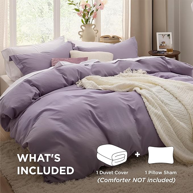 Bedsure Grayish Purple Duvet Cover Twin/Twin XL Size - 2 Pieces Prewashed Polyester Extra Soft Bedding Set, Includes 1 Twin Duvet Cover 68x90 Inches with Zipper Closure & 1 Pillow Sham, No Comforter