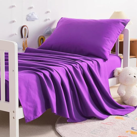 NTBAY Toddler Sheet Set - 3-Piece Microfiber Crib Sheet Set - Flat Sheet, Fitted Sheet, Pillowcase - Solid Toddler Bedding, Purple