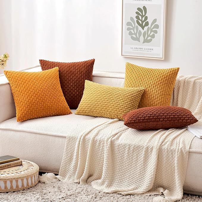 MIULEE Burnt Orange Throw Pillow Covers Soft Corduroy Decorative Set of 2 Boho Striped Pillowcases Farmhouse Home Decor for Thanksgiving Couch Bed Sofa Living Room 12x20 Inch