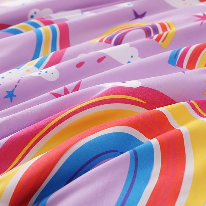 Twin Kids Comforter Set - 5 Pieces Twin Bedding Sets for Girls Teen, Glow in The Dark Purple Rainbow Bed in A Bag with Sheets