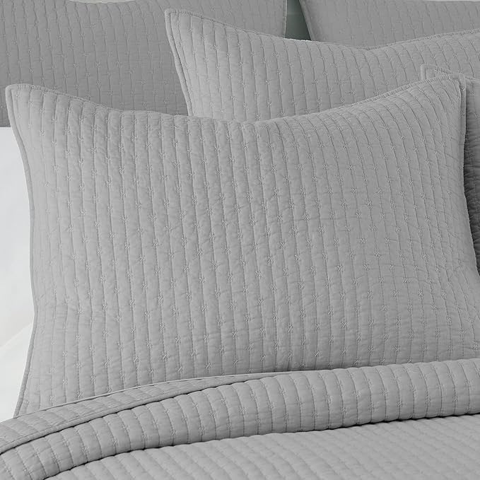 Levtex Home Cross Stitch Reversible Full Bedspread Set (100x104in) with 2 Pillow Shams (26x20in) - Stitch Texture - Light Grey - Cotton Full Size Bedspread Set - Lightweight, Soft, Pre-Washed