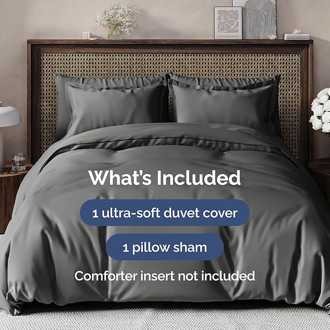 Duvet Cover Twin/Twin XL Size - Extra Soft Twin/Twin XL Size Duvet Cover - Breathable, Easy Care and Fade Free with Zipper Closures & Ties - 68" x 90" Inches - (Charcoal) Comforter Not Included