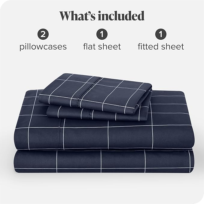 Bare Home King Sheet Set - Luxury 1800 Ultra-Soft Microfiber Double Brushed - Deep Pockets - Easy Fit - 4 Piece Set - Bedding & Pillowcases (King, Grid - Midnight/White)