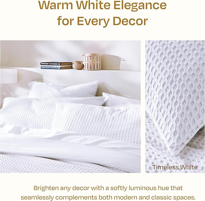 California Design Den Queen Size Duvet Cover Set, 100% Cotton 3 Piece Cover & Sham Set, Soft Textured White Duvet Cover 92" x 90" to Fit Queen Size Duvet (Waffle, Queen)