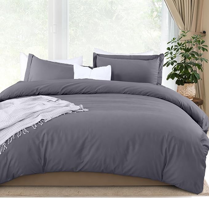 Utopia Bedding Duvet Cover California King Size - 3 Piece with Zipper Closure - 1 Comforter Cover 104X98 Inches & 2 Pillow Shams 20X36 Inches (Grey) Comforter Not Included
