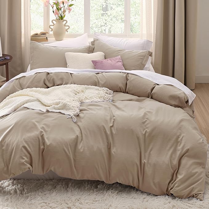 Bedsure Deep Beige Oversized King Duvet Cover - 3 Pieces Prewashed Cotton-Like Polyester Extra Soft Bedding Set, Includes 1 Duvet Cover 120x98 Inches with Zipper Closure & 2 Pillow Shams, No Comforter