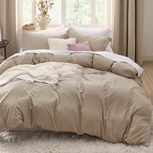 Bedsure Deep Beige Oversized King Duvet Cover - 3 Pieces Prewashed Cotton-Like Polyester Extra Soft Bedding Set, Includes 1 Duvet Cover 120x98 Inches with Zipper Closure & 2 Pillow Shams, No Comforter