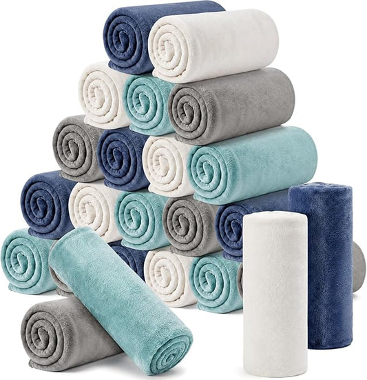 Tinideya Flannel Fleece Throw Blanket Bulk 50 x 60 Inch Soft Fleece Blanket Warm Throw Blankets Coral Blankets for Couch Sofa Home Wedding Gifts Season(Serenity Color,24 Pcs)