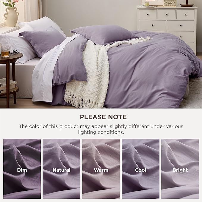 Bedsure Grayish Purple Duvet Cover Queen Size - 3 Pieces Prewashed Cotton-Like Polyester Extra Soft Bedding Set, Includes 1 Duvet Cover 90x90 Inches with Zipper Closure & 2 Pillow Shams, No Comforter