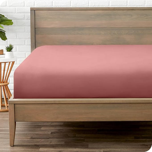 Bare Home Fitted Bottom Sheet Twin Size - Premium 1800 Microfiber - Ultra-Soft Hotel Luxury - Deep Pocket - Durable and Long Lasting (Twin, Dusty Rose)