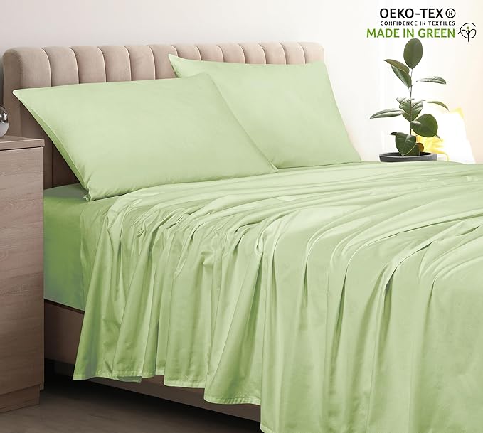400 Thread Count 100% American Grown Cotton Flat Sheet - Cooling Sheets - Full Sheets - Luxury Sateen Weave - Full Flat Sheet Sold Separately - Super Soft Green Flat Sheet Only (Full, Florentine Sage)
