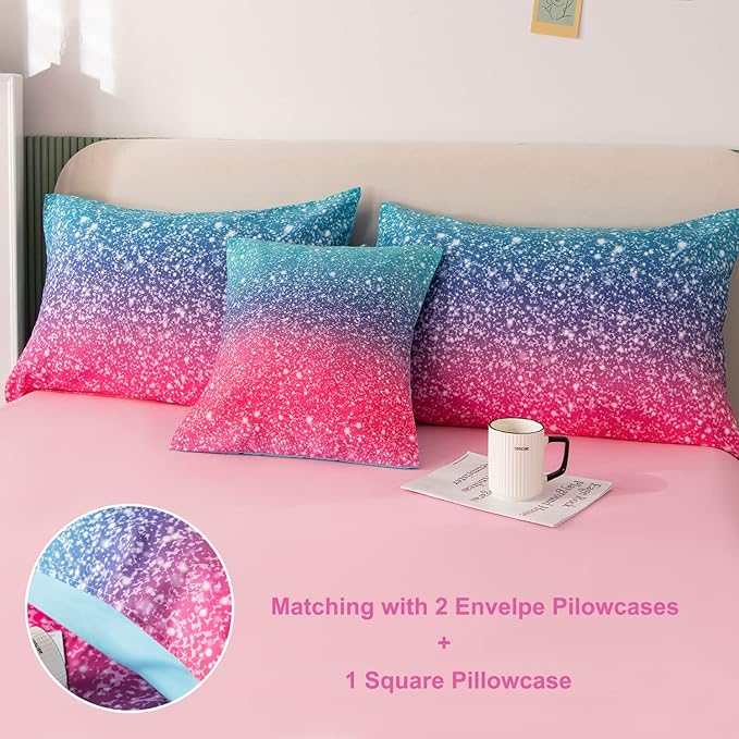 PERFEMET Girls Twin Size 6 Piece Bed in A Bag 3D Colorful Rainbow Bedding Comforter Sheet Set for Kids - (1 Comforter, 1 Flat Sheet, 1 Fitted Sheet, 2 Pillowcases, 1 Cushion Cover)