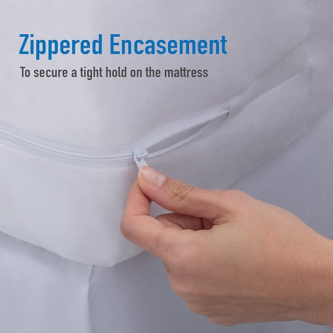 Home Details Twin Deluxe Mattress Protector | Full Zipper Encasement | Waterproof | Stretch Fit 12” Depth | White