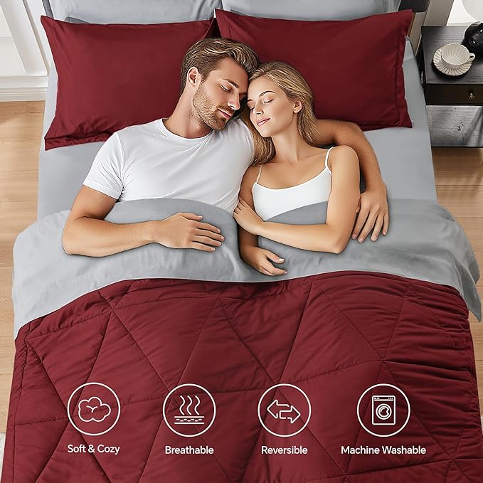 BEDELITE Full Comforter Set 7 Pieces Bed in A Bag - Soft Microfiber Reversible Burgundy Bed Set with Comforters, Sheets, Pillowcases & Shams, Cozy Luxury Bedding Sets for All Season