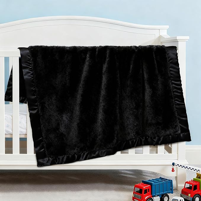 Pro Goleem Fleece Baby Blanket with 2 Inch Satin Trim Soft Anti-Static Plush Blanket for Boys and Girls Christmas Baby Gifts for Babies Black 30''x40''