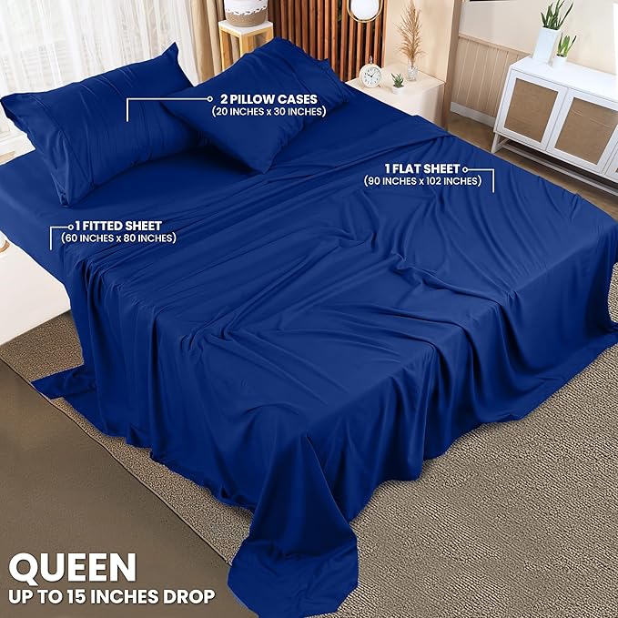 Utopia Bedding Queen Size Sheet Set – 4 Piece Bed Sheets, Soft and Breathable Microfiber, Includes 1 Fitted Sheet, 1 Flat Sheet and 2 Pillowcases – Oeko-Tex - (Royal Blue)