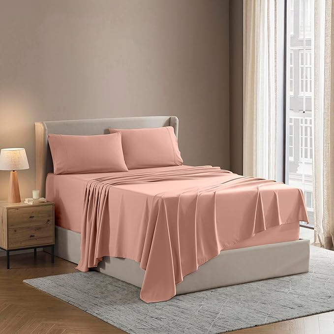 Nestl RV Bed Linen Set, Short Queen - 4 Piece Microfiber Sheet Set with Double Brushed Peach Sheets, Extra Soft Bedding & Pillowcases