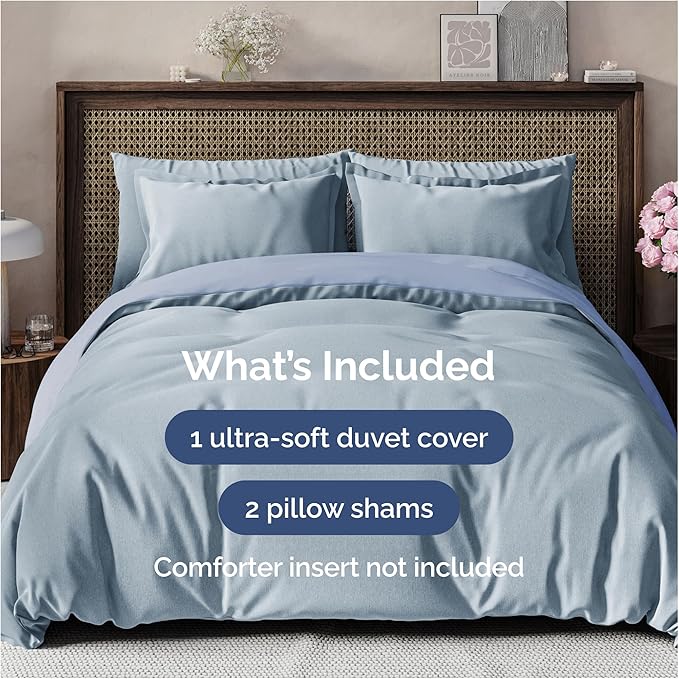 Duvet Cover Cal King Size - Extra Soft Cal King Size Duvet Cover - Lightweight, Breathable & Fade Free with Zipper Closures and Ties - 104" x 98" Inches - (Heathered Blue) Comforter Not Included