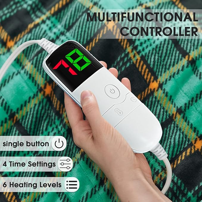 Green Heated Blanket Electric Twin Size 62X84, Christmas Heating Blanket, Plaid Sherpa Winter Blankets Warmer, 10 Heating Levels & 8-Hour Auto Off, Fast Heated House Warming Gifts New Home Decor