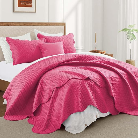IR Imperial Rooms California King Quilt Bedding Set Size (118"x106") + 2 Pillow Shams (20" x 36"+ 2") - 3 Pcs All Season Reversible Microfiber Coverlet Embossed Quilt Bedspread (Pink)