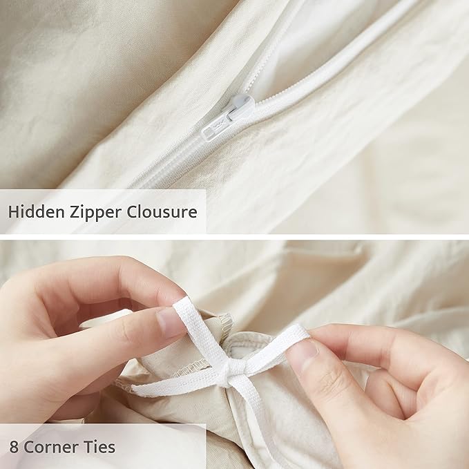Oli Anderson Beige Duvet Cover Twin Size - Pleated Twin Duvet Cover, 2PCS Soft and Breathable Textured Bedding Set with Zipper Closure(Beige,68"x90")