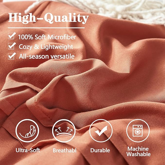 Yogeneg Twin Comforter Set 5 Piece Bed in a Bag,Grid Pinch Pleat Terracotta Bedding Set,Striped Textured Soft Microfiber Comforter with Sheet Set,All Season Complete Bed Set(Terracotta,Twin)