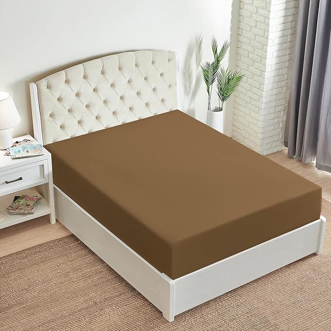 Mellanni Twin XL Fitted Sheet - Iconic Collection Bedding Sheets with up to 16 inch Deep Pocket - Soft & Cooling - Fade & Stain Resistant - 1 PC (Twin XL, Mocha)