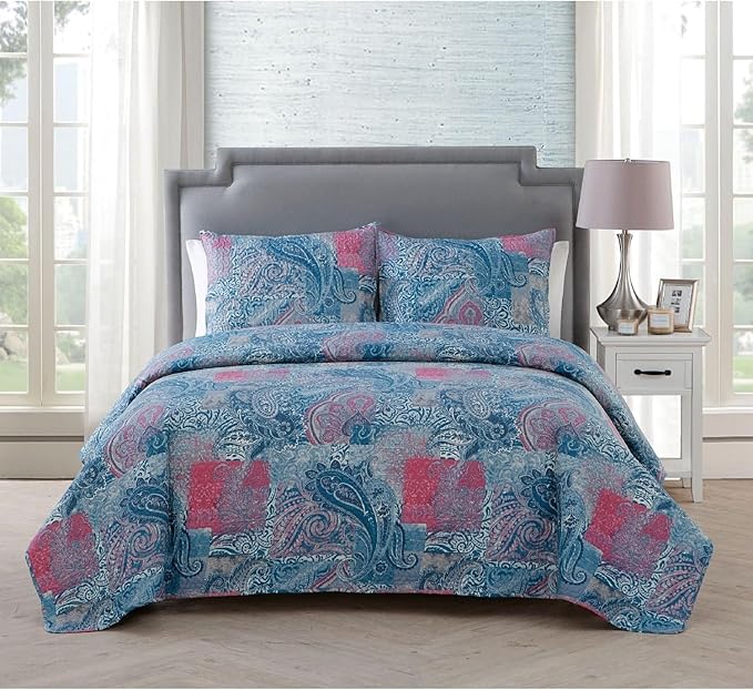 VCNY Home Quilt for King Size Bed - 3-Piece Bed Set, Lightweight Comforter Set Alternative, Bedspread Coverlet and Shams (Caroline, Taupe Bedding)