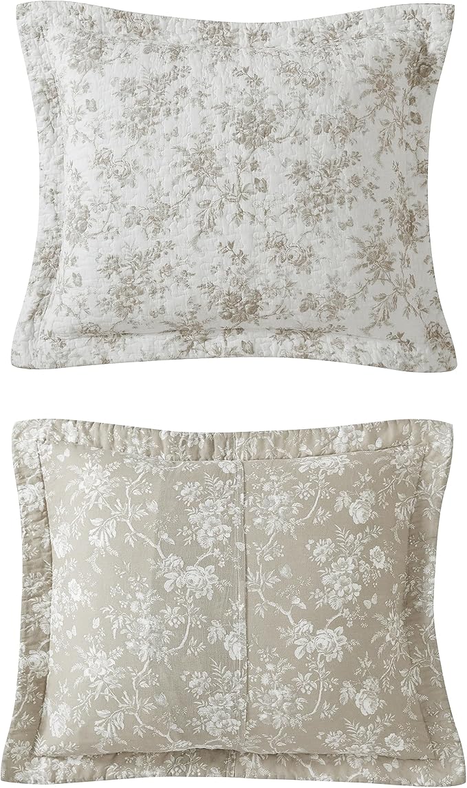 Laura Ashley - Full/Queen Quilt Set, Reversible Floral Cotton Bedding with Matching Shams, Home Decor for All Seasons (Walled Garden Brown, Full/Queen)