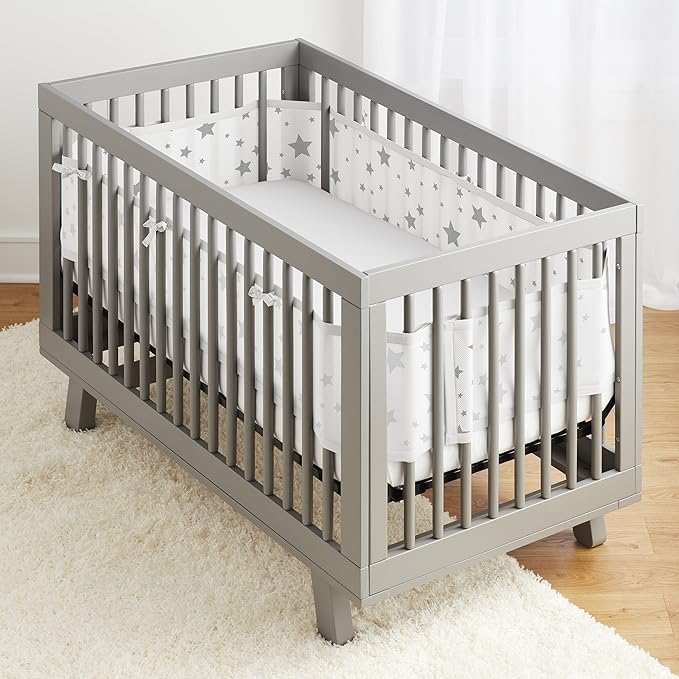 BreathableBaby Breathable Mesh Liner for Full-Size Cribs, Classic 3mm Mesh, Starlight (Size 4FS Covers 3 or 4 Sides)