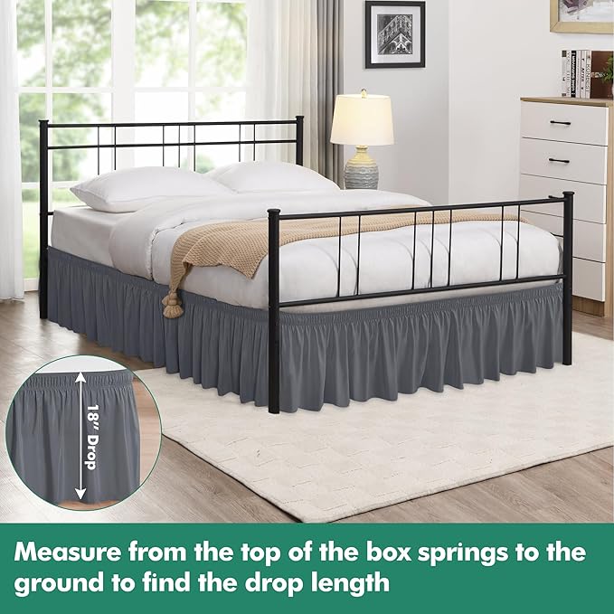 Biscaynebay Wrap Around Bed Skirts with Split Corners for King Beds 18" Drop, Dark Grey Adjustable Elastic Dust Ruffles Easy Fit Wrinkle Resistant Silky Luxurious Fabric Machine Washable